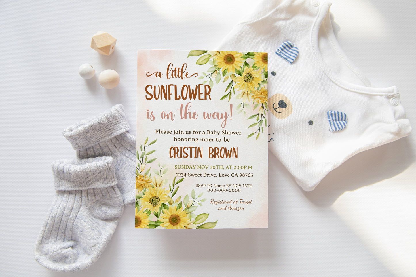 Sunflower Baby Shower Invitation | Girl Baby Shower Invite - 56A