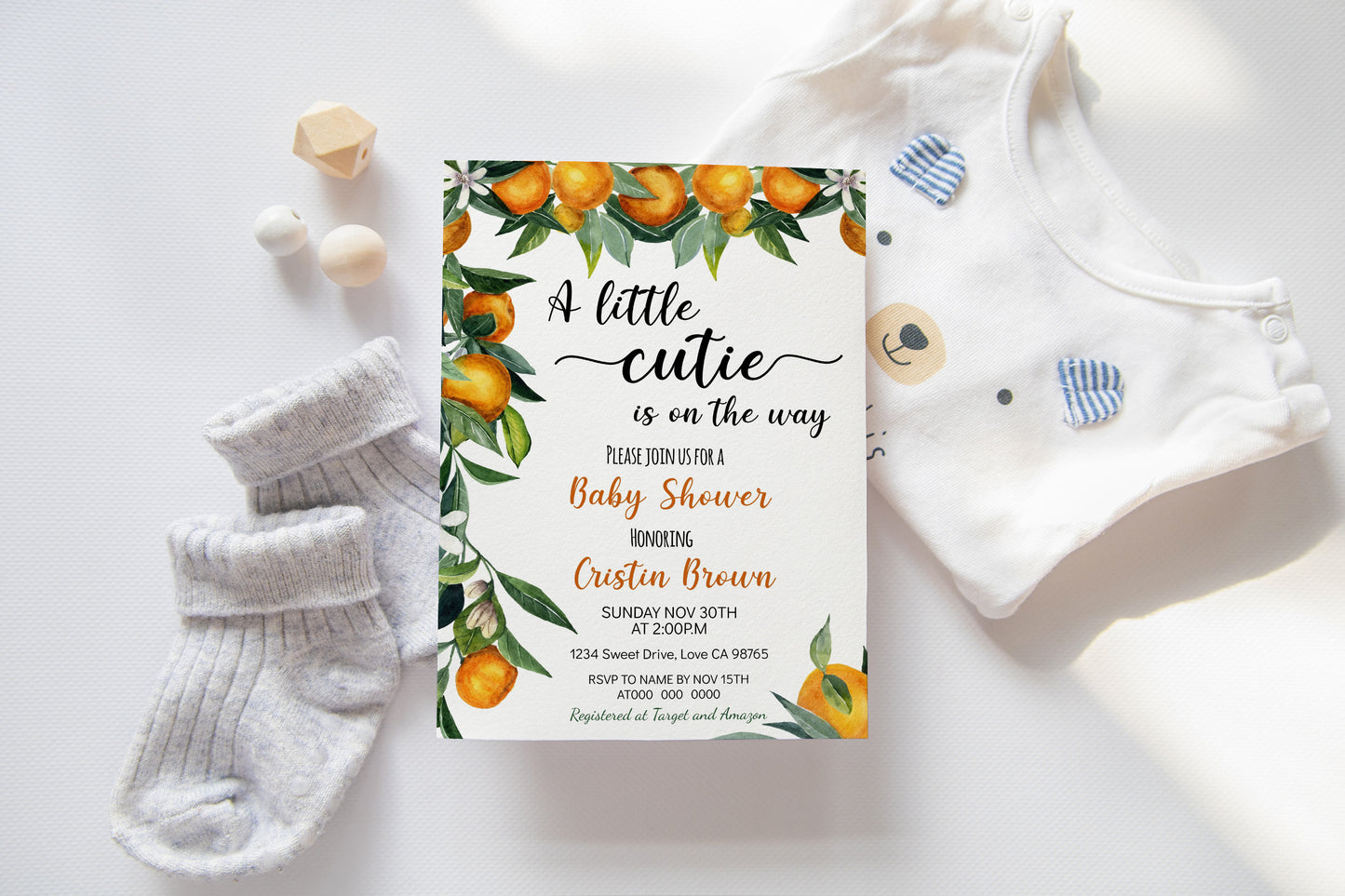 A Little cutie is on the way Baby Shower Invitation | Clementine Orange Baby Shower Invite - 88B