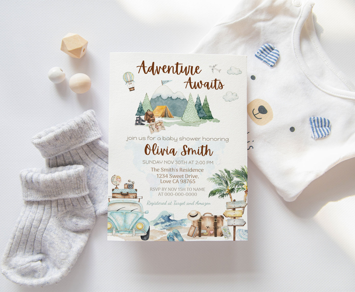 Adventure Awaist Baby Shower Invitation | Editable travel Baby Shower Invite - 43A
