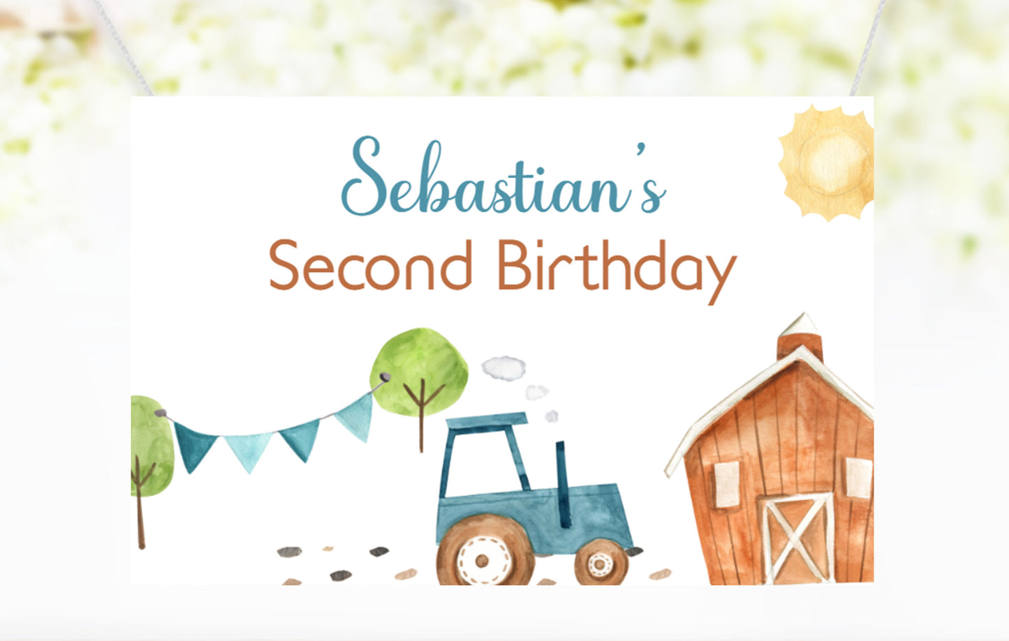 Editable Farm Backdrop | Tractor Birthday Party Sign - 11F