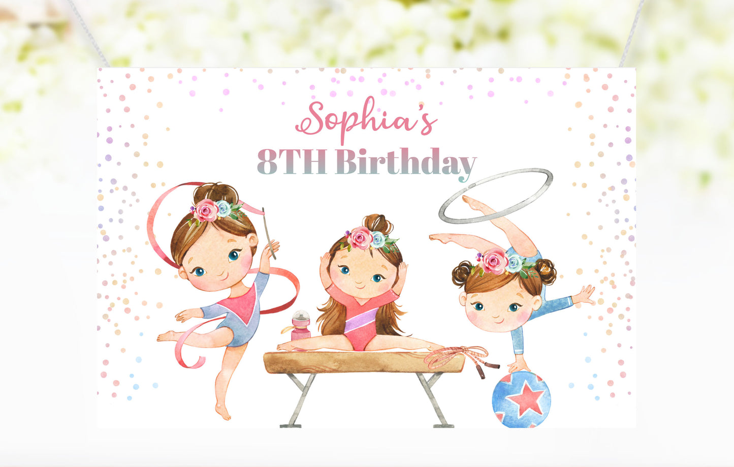 Editable Pink Gymnastic Backdrop | Girl gymnastic Birthday Party Sign - 99A