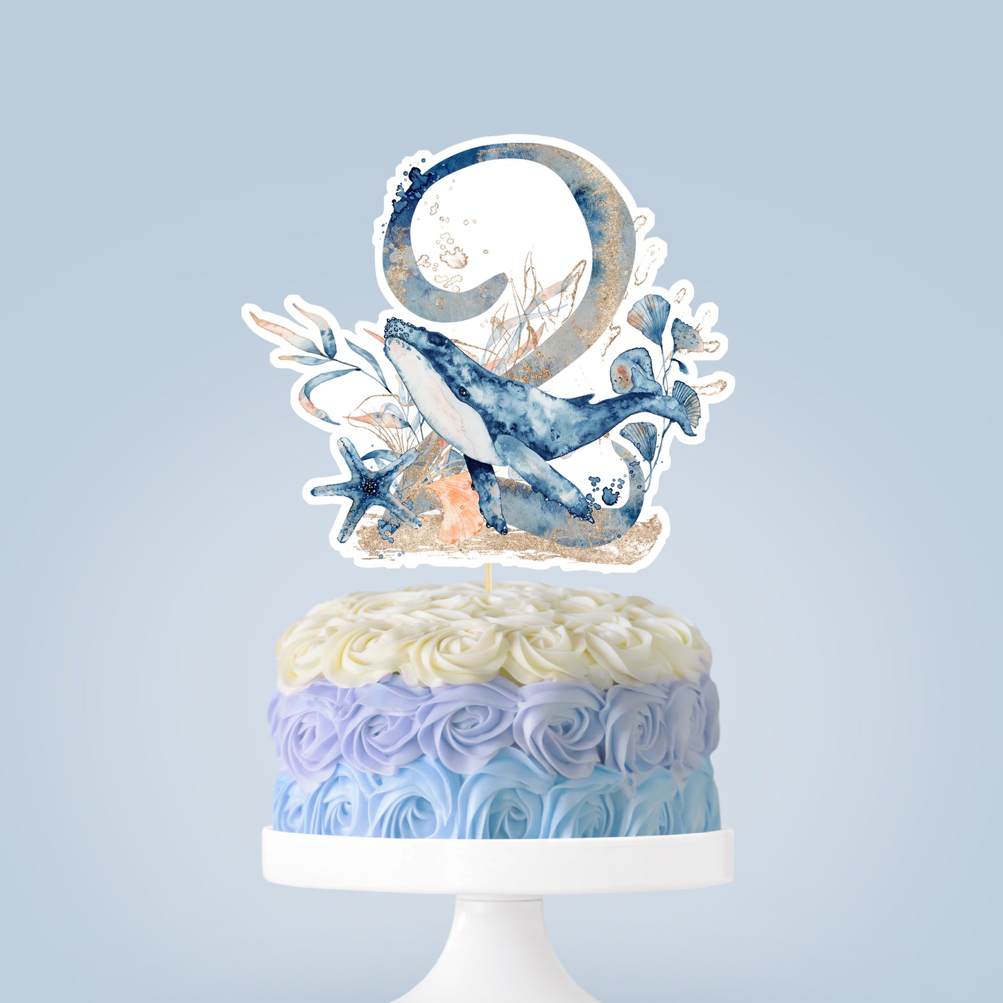 Whale Cake topper | Ocean 2nd Birthday Party Decorations - 44C