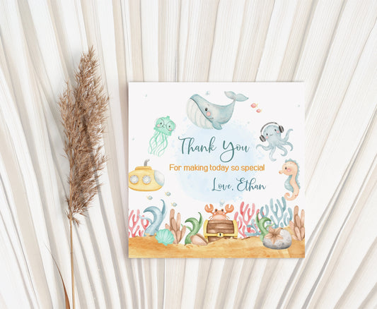 Under the Sea Thank You Tags | Editable Ocean Birthday Party Decorations - 44A