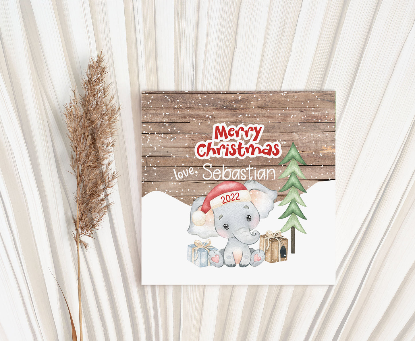 Merry Christmas  2"x2" Tag round and square | Editable Elephant Christmas Gift Tag - 112
