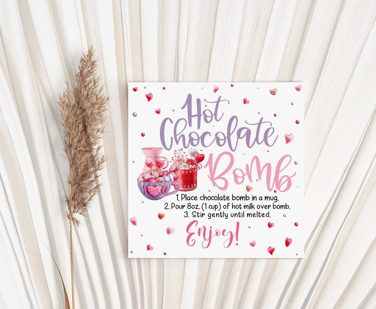Hot Chocolate Bomb Tags 2"x2" | Valentine's Square around Tags - 119