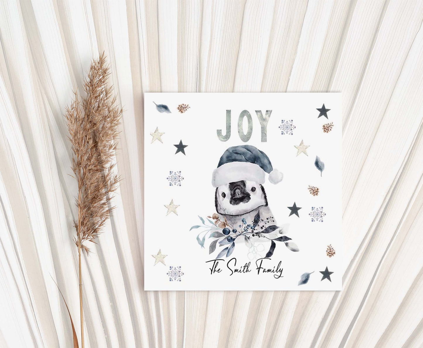 Joy Merry Christmas 2"x2" Tag | Editable Penguin Christmas Gift Tag - 112