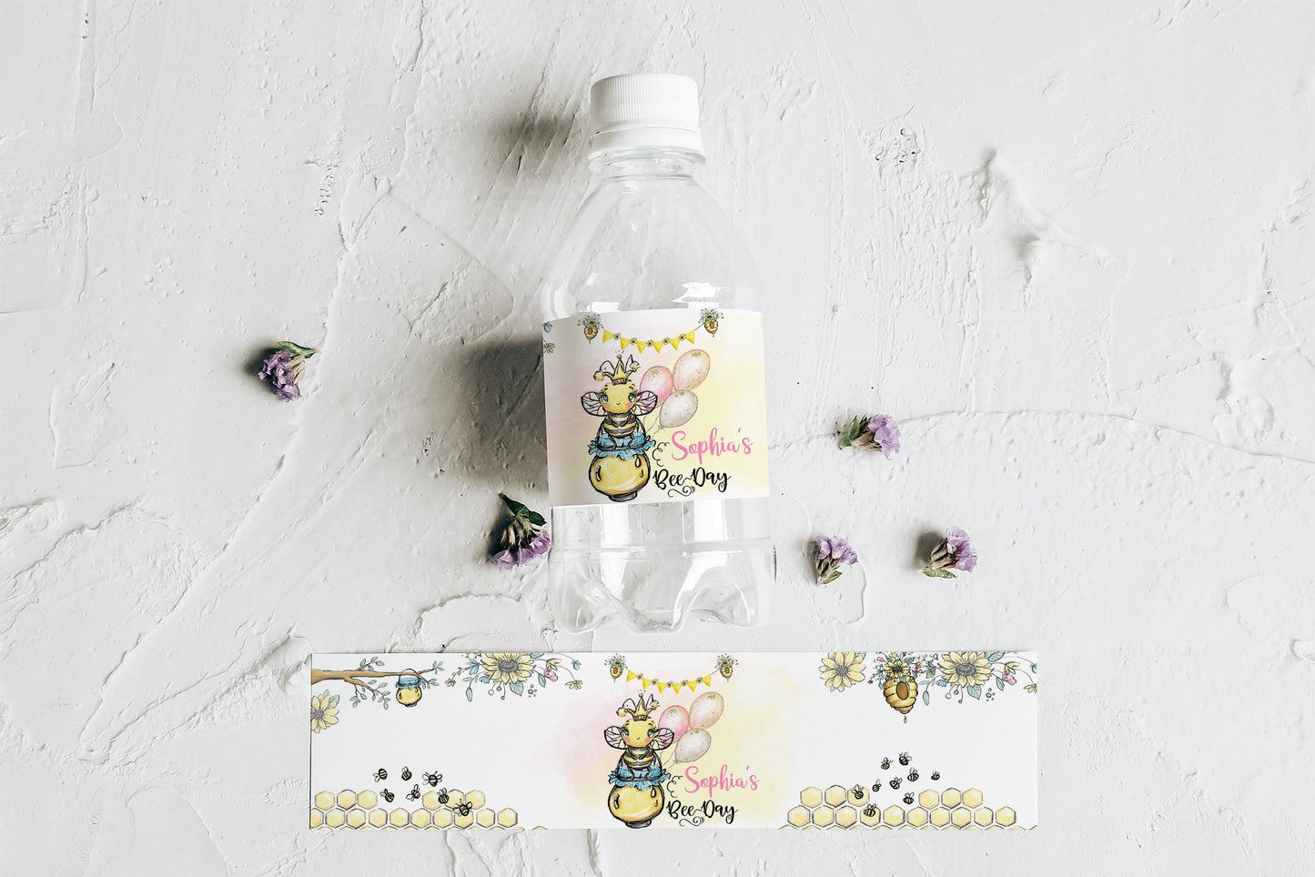 Editable BEE Birthday Water Bottler Labels | Girl Bee-Day Party Decorations - 61A