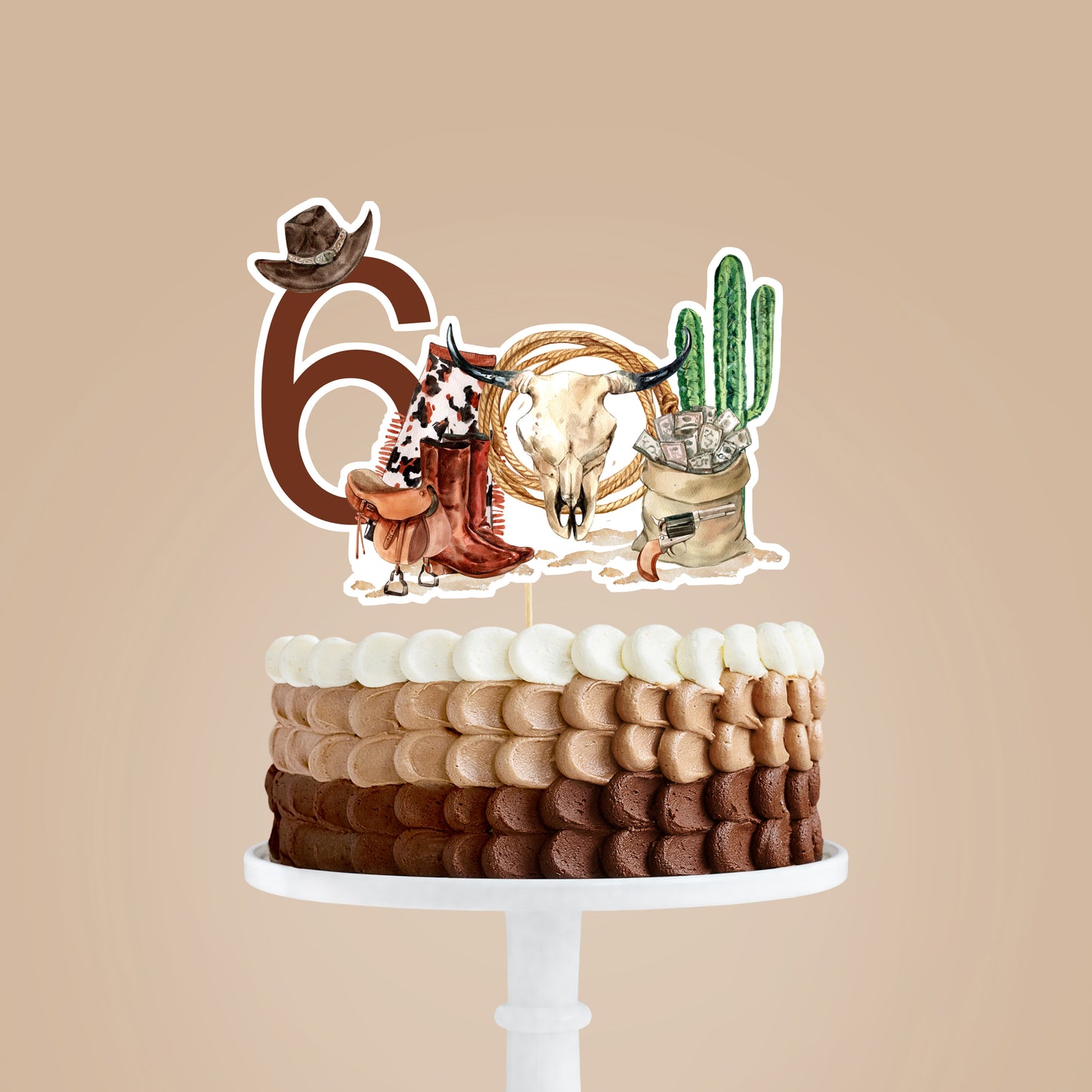Rodeo Cake topper 6 birthday | Cowboy Party Decorations - 34A