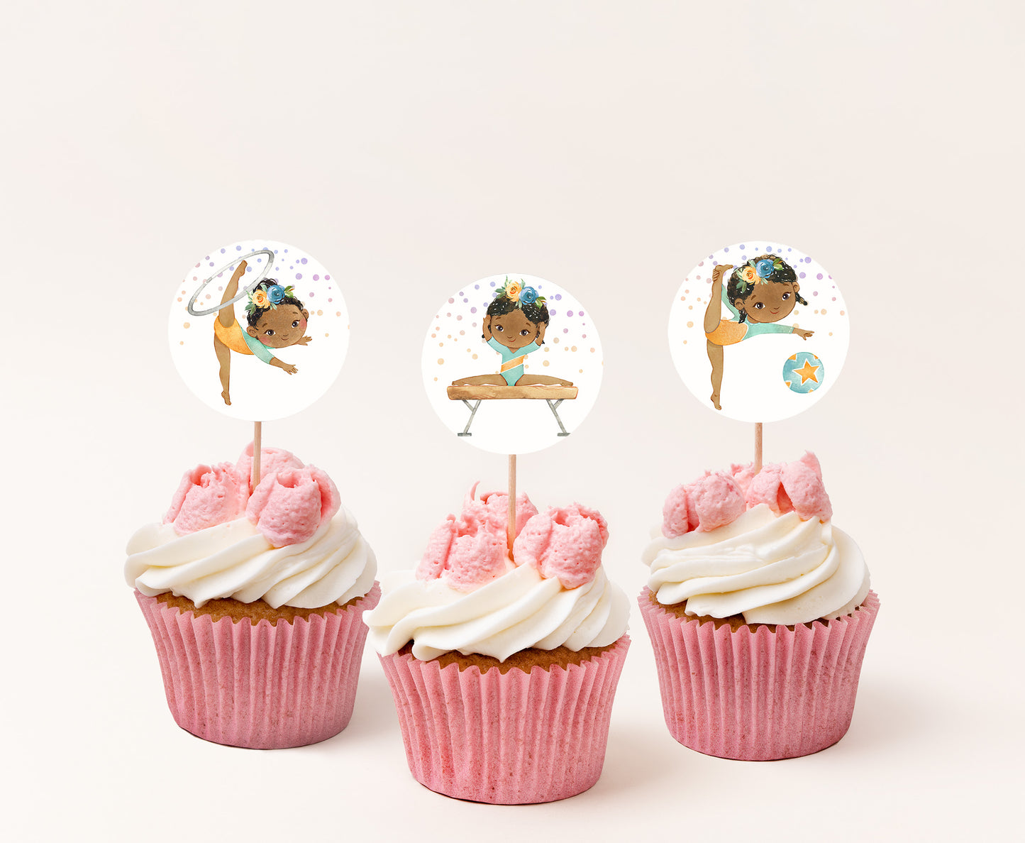 Gymnastic Cupcake Toppers | Girl gymnastic Themed Birthday Cupcake Picks - 99A