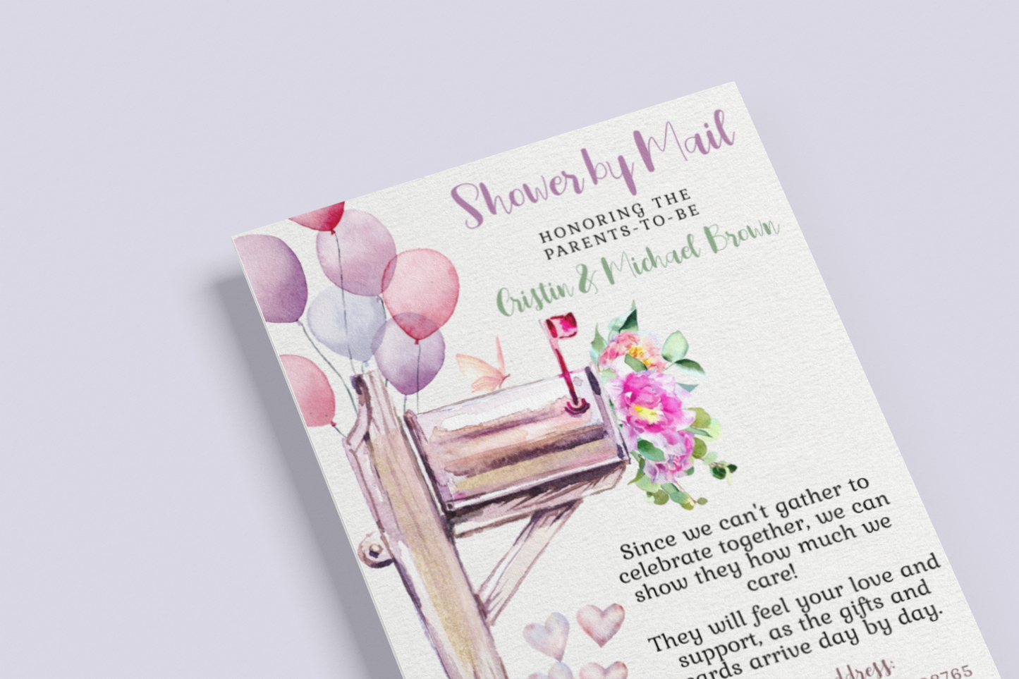 Pink Mailbox and Balloons Editable Shower By Mail Invitation - 31