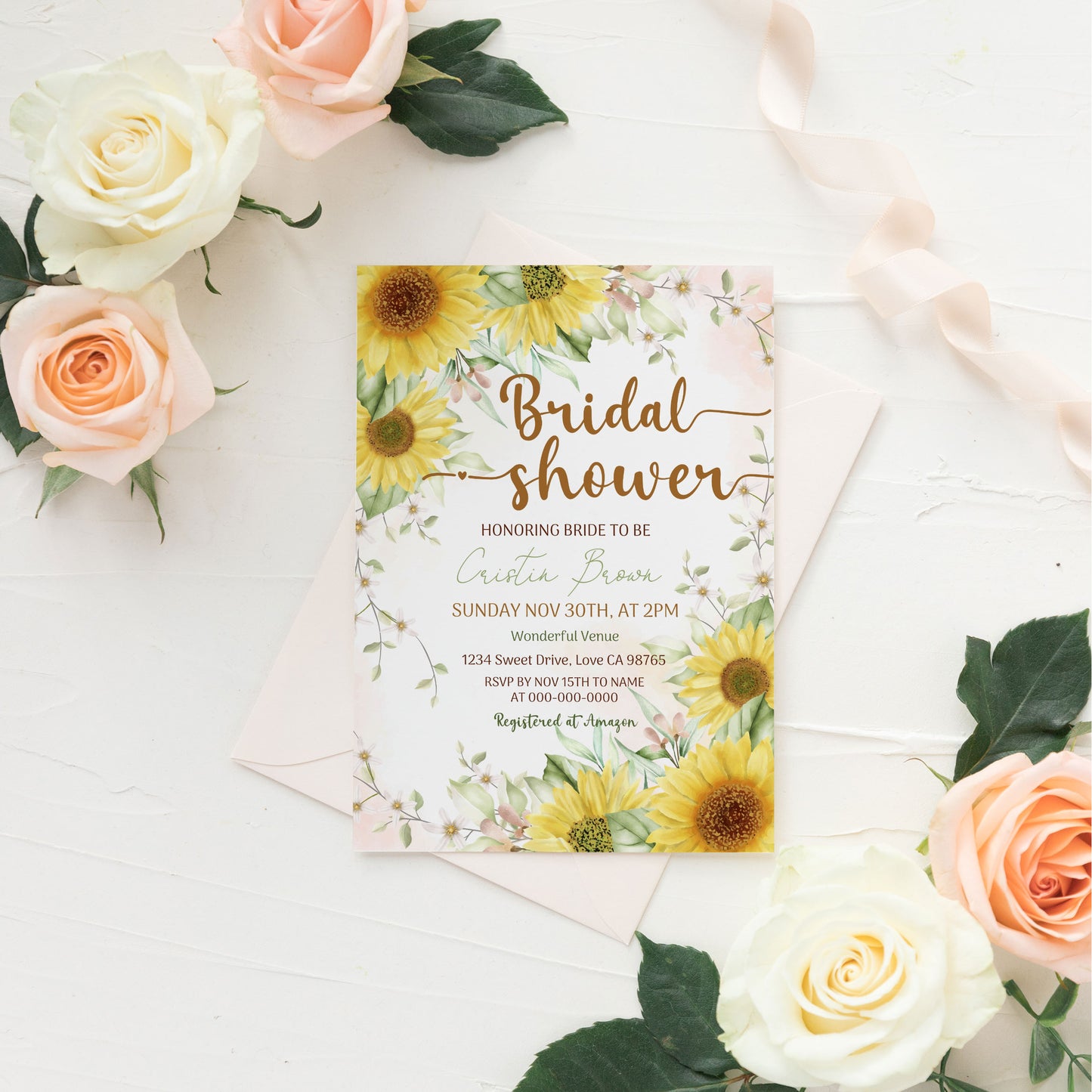 Sunflower Bridal shower invitation, Editable Yellow Floral Bride To Be Shower Invite - 56Aw