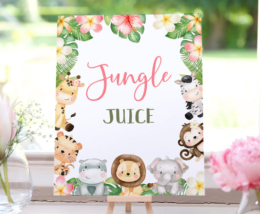 Jungle Juice Sign | Girl Safari Animals Party Table Decorations - 35E