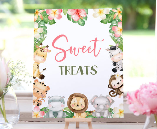 Safari Sweet Treats Sign | Girl Jungle Animals Party Table Decorations - 35E