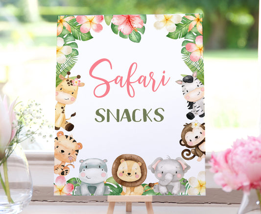 Safari Snacks Sign | Girl Jungle Animals Party Table Decorations - 35E