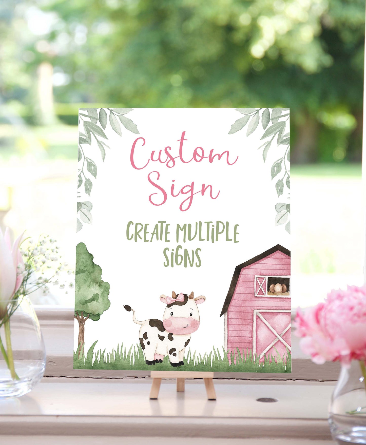 Custom Cow Table Sign | Farm Theme Party Decorations - 11A