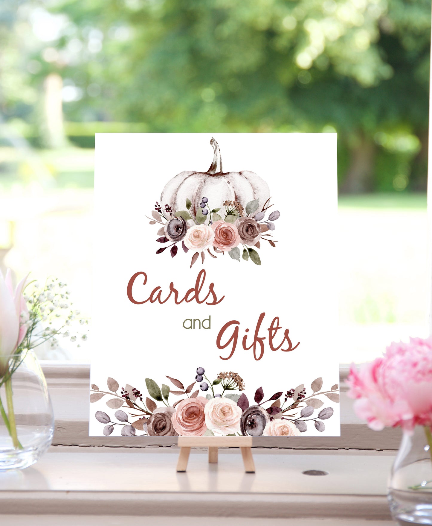 Fall Cards and Gifts Sign | Pumpkin Themed Party Table Decorations - 30I