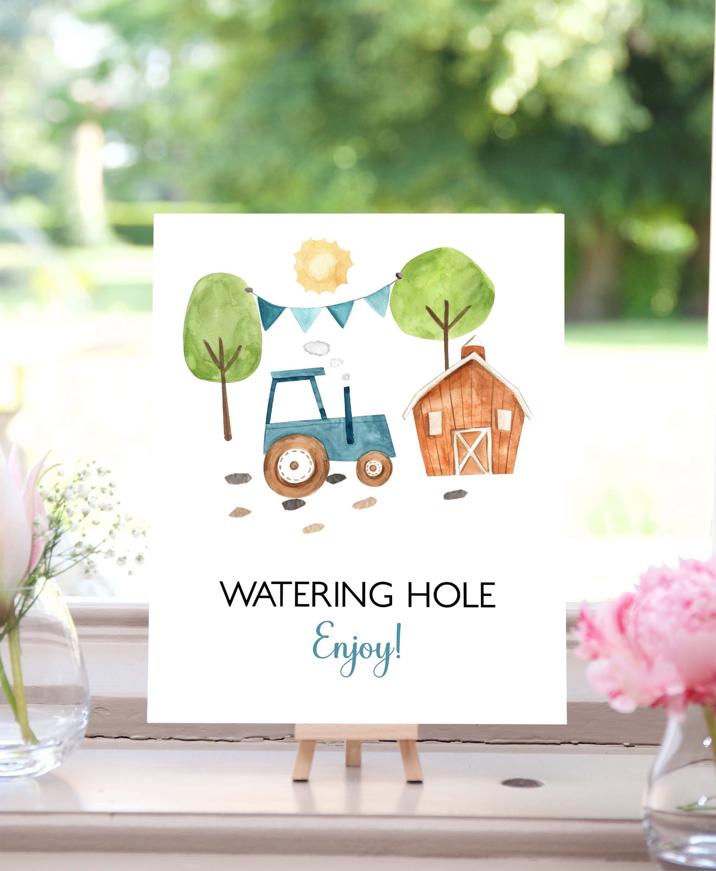 Tractor Watering Hole table Sign | Farm Party Decorations - 11F
