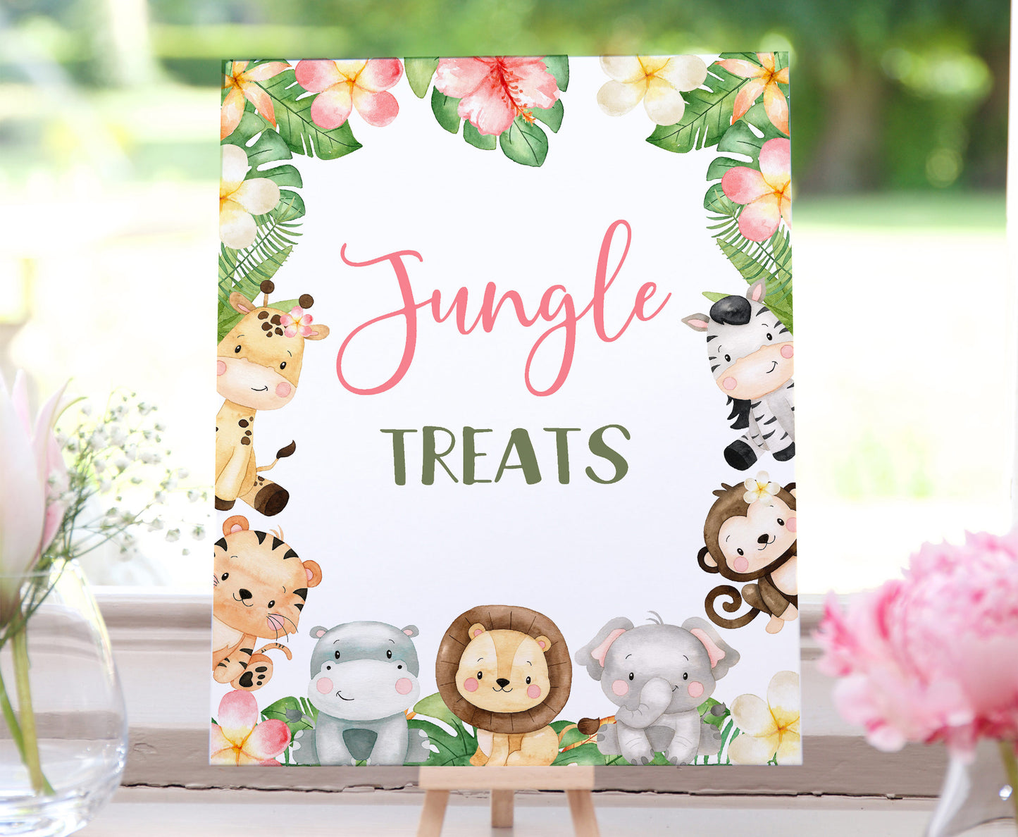 Jungle Treats Sign | Girl Safari Animals Party Table Decorations - 35E