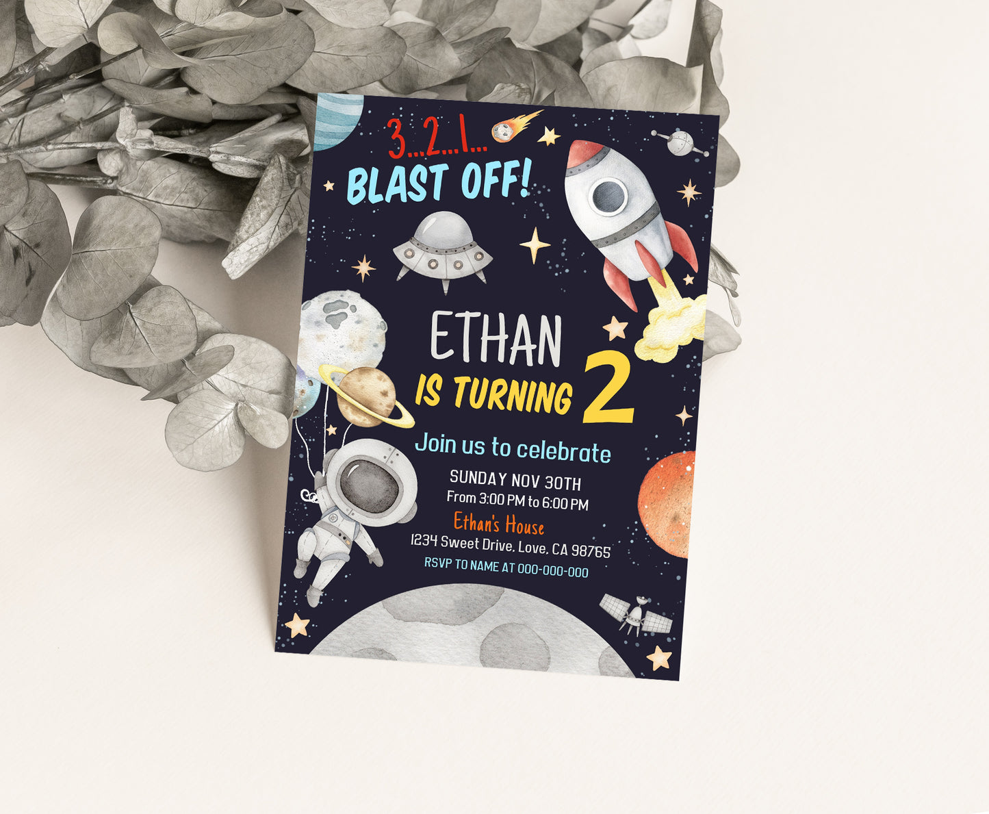 Outer Space Party Invitation | Space Birthday Invite - 39C
