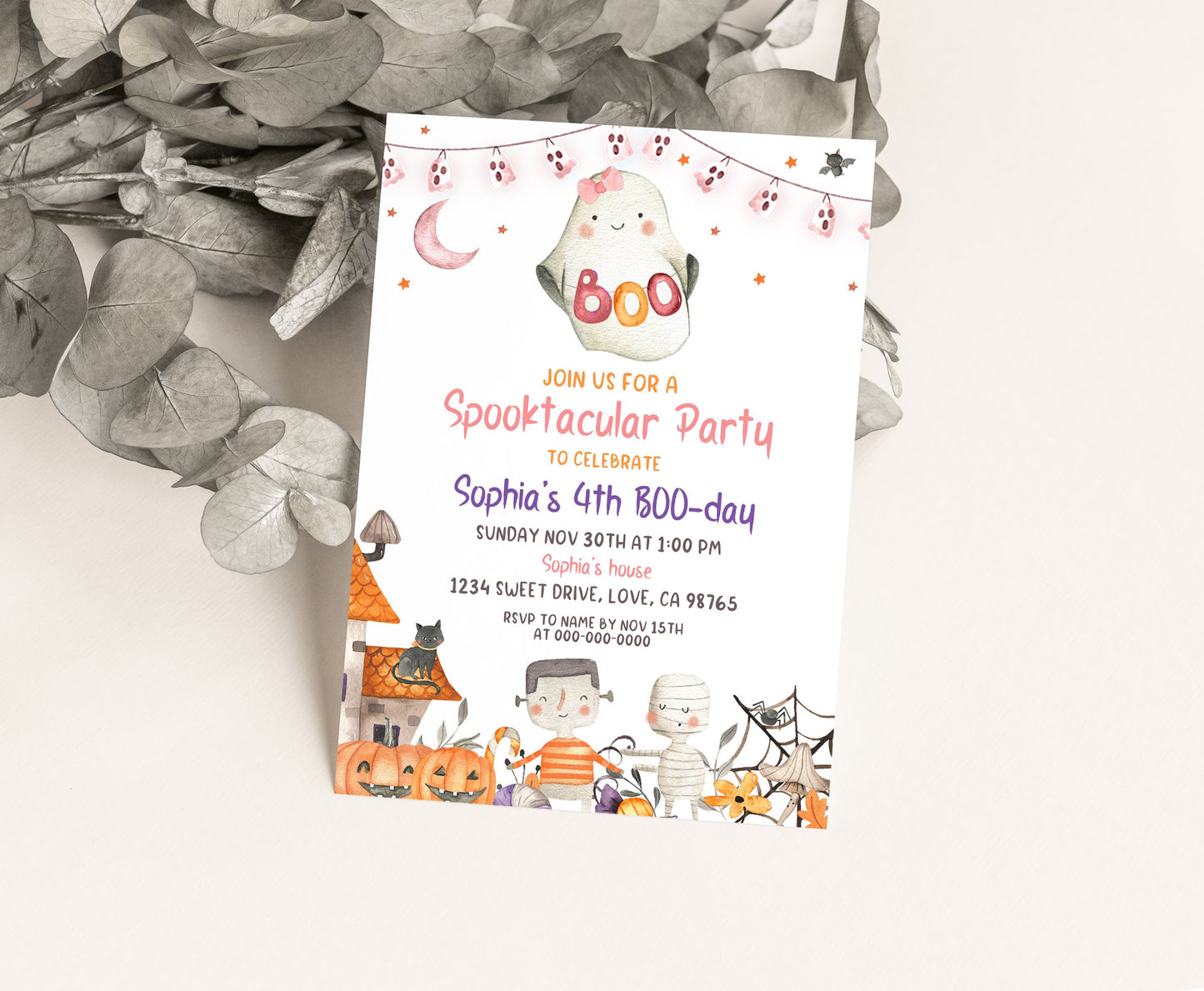 Girl Ghost Birthday Invitation | Editable Halloween Party Invite - 115L