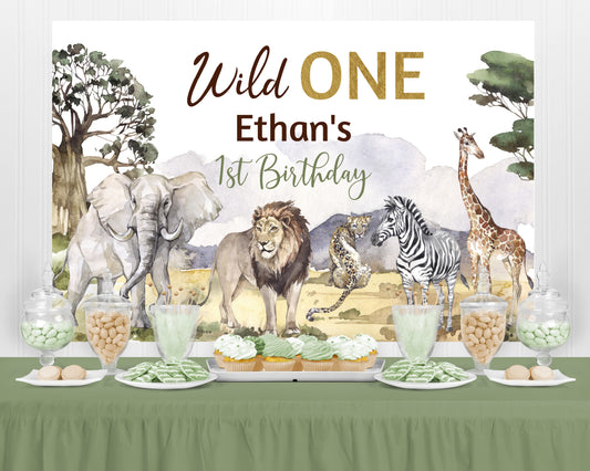 Editable Safari Animals Birthday Backdrop Banner | Safari Party Sign - 35I