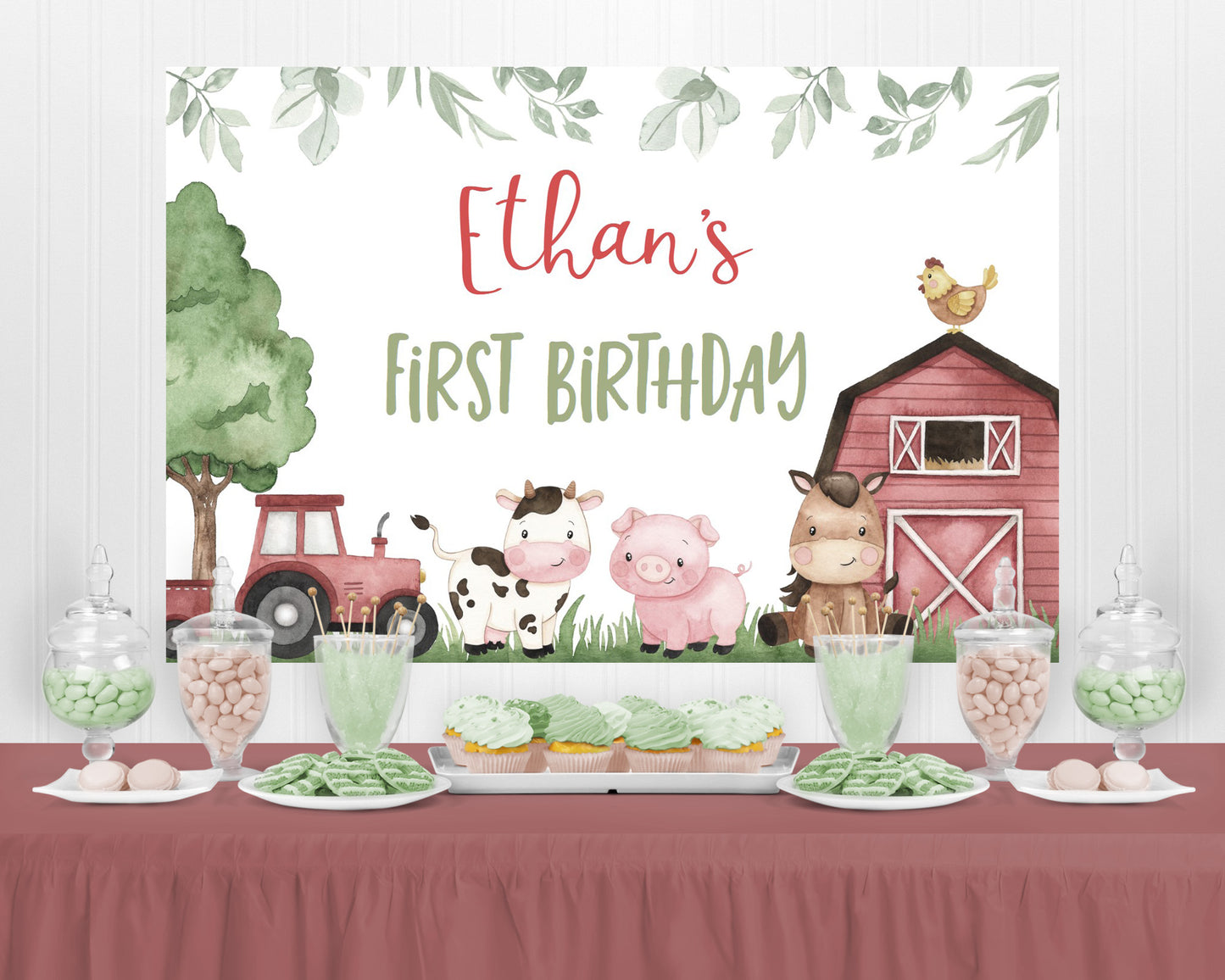 Editable Farm Backdrop | Barnyard Birthday Party Sign - 11A