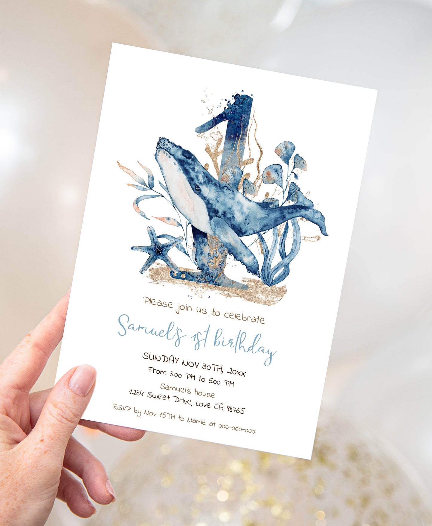 Whale first birthday Invitation | Editable Under the sea Invite - 44C