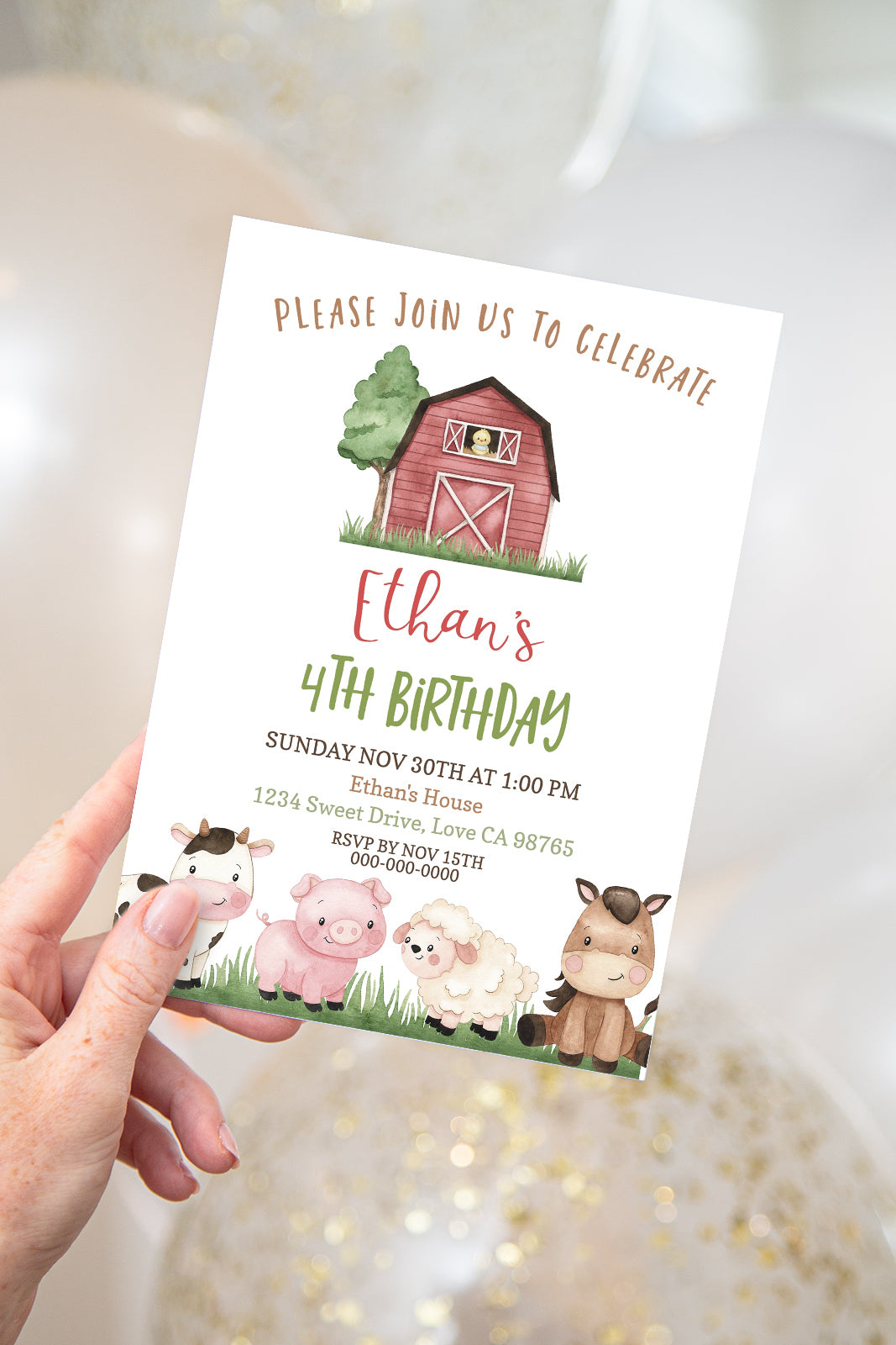 Farm Birthday Invitation Boy | Editable Barnyard Party Invite - 11A