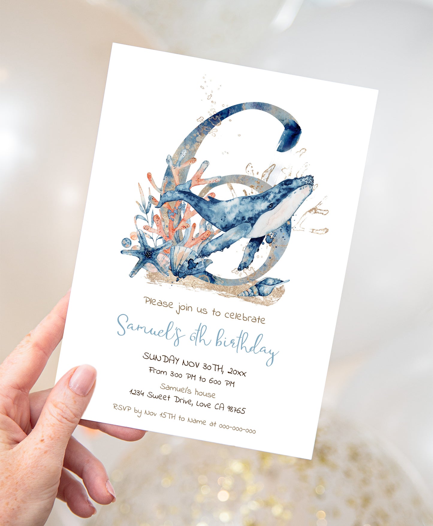 Whale Sixth birthday Invitation | Editable Under the sea invite - 44C