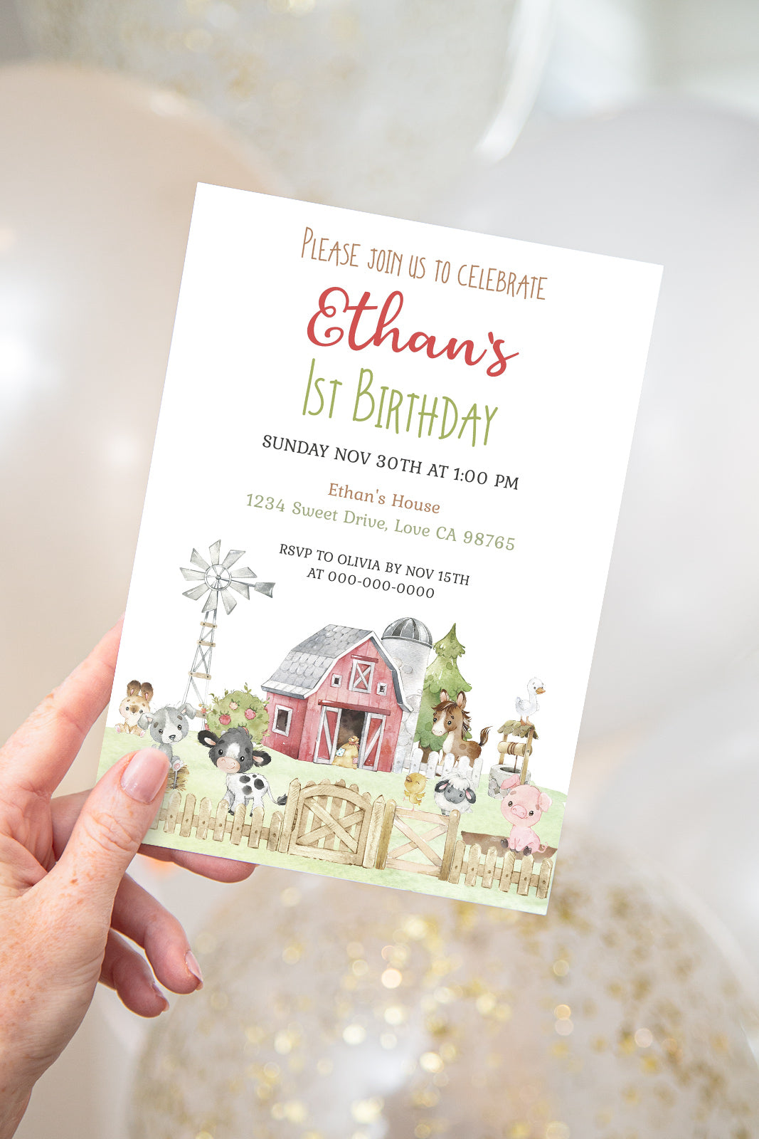 Farm Birthday Invitation | Editable Barnyard Bash Invite - 11C1