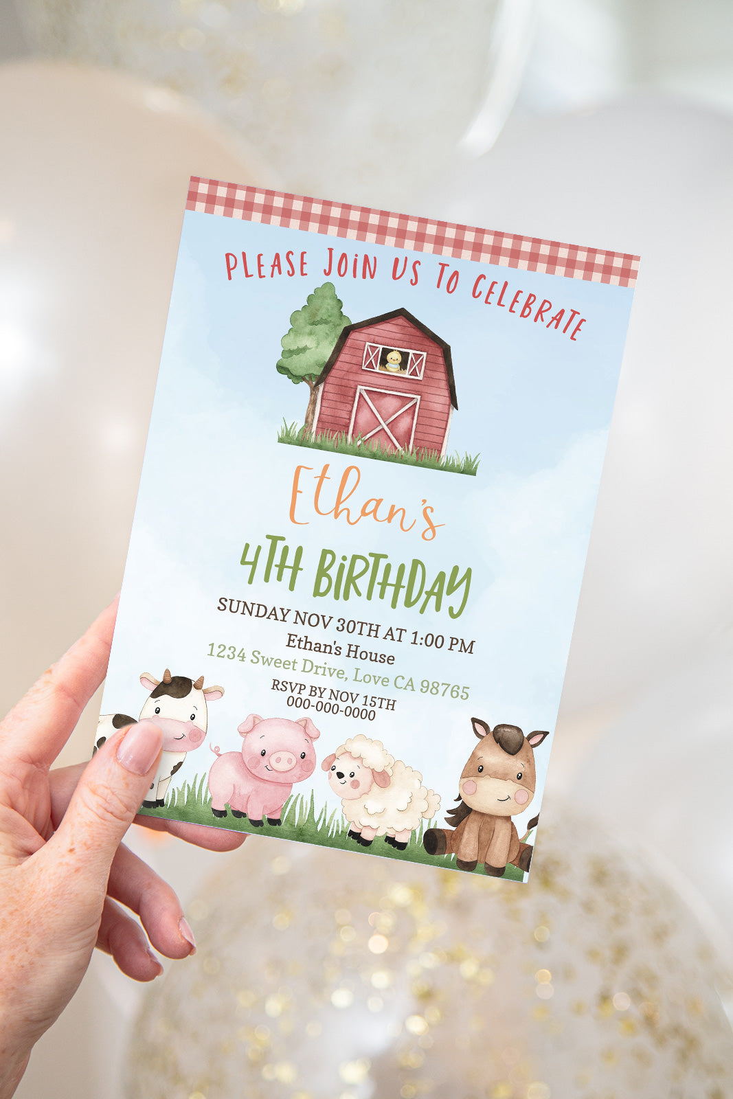 Farm Birthday Invitation | Editable Barnyard Party Invite - 11A