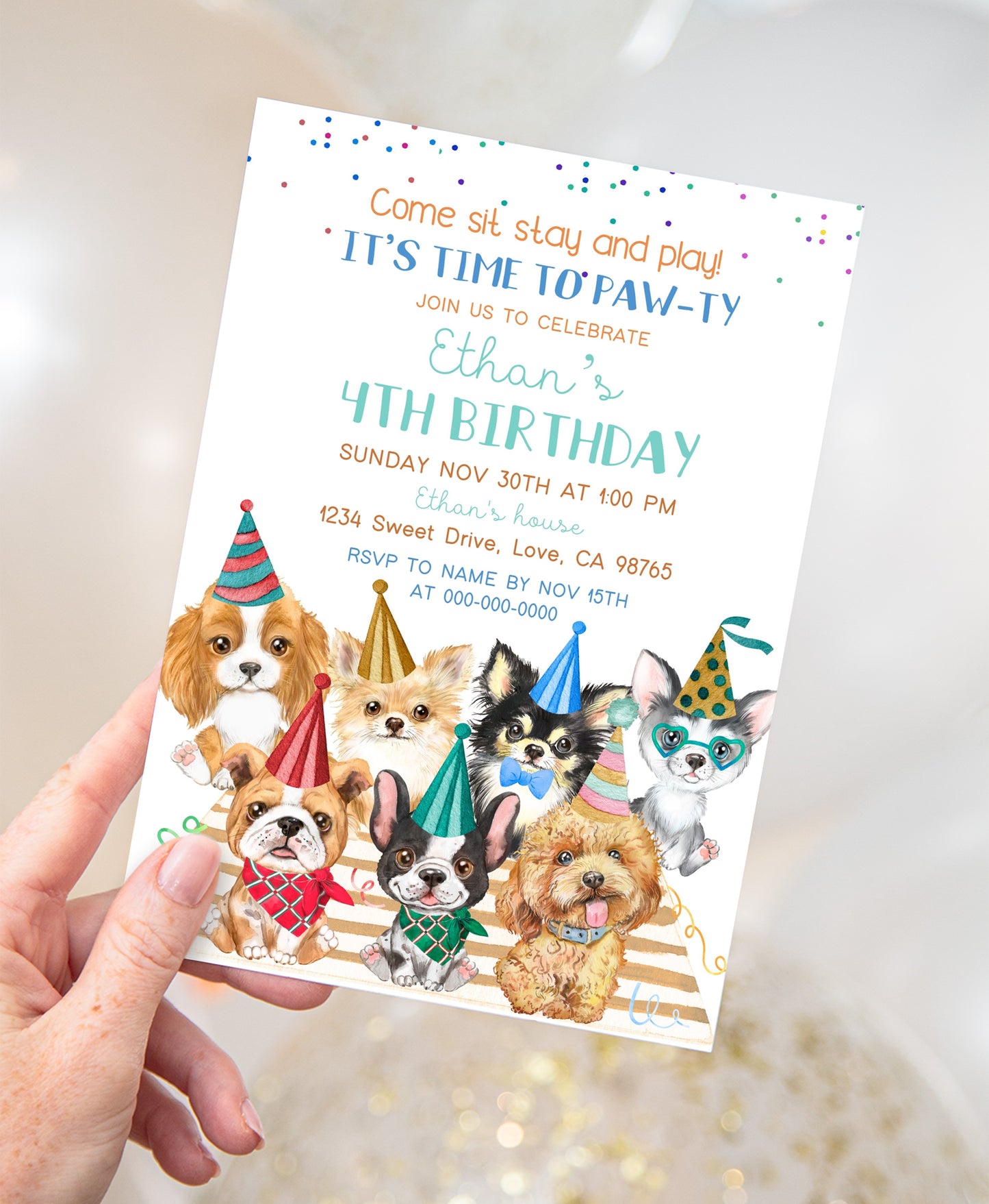 Puppy Dogs Birthday Invitation | Editable Dogs Party Invite - 72B