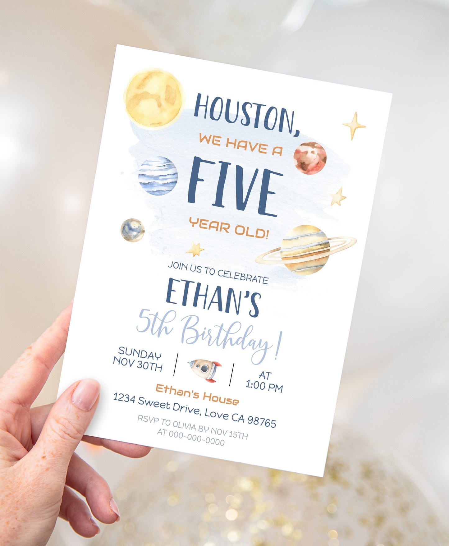 Houston Space Birthday Invitation | Editable Outer Space Party Invite - 39B