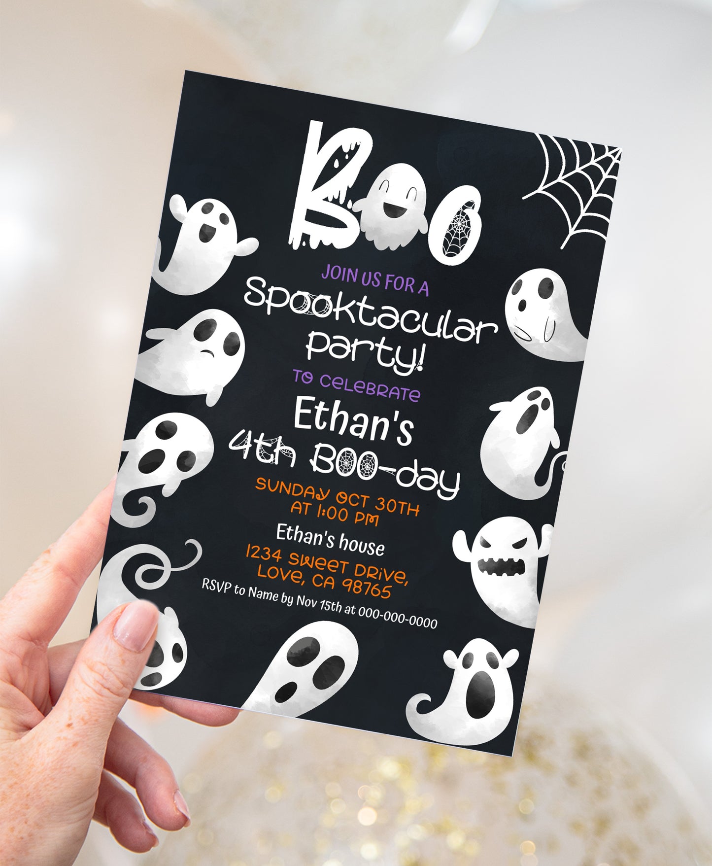 Ghost Birthday Invitation | Editable Halloween Party Invite - 115K