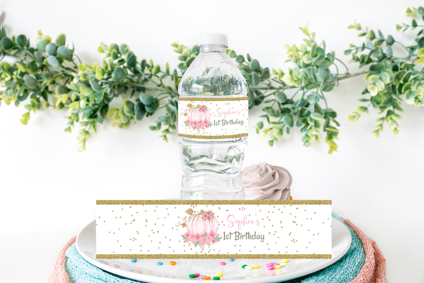 Editable Pumpkin Water Bottle Labels | Fall Themed Birthday Party Printable - 30C