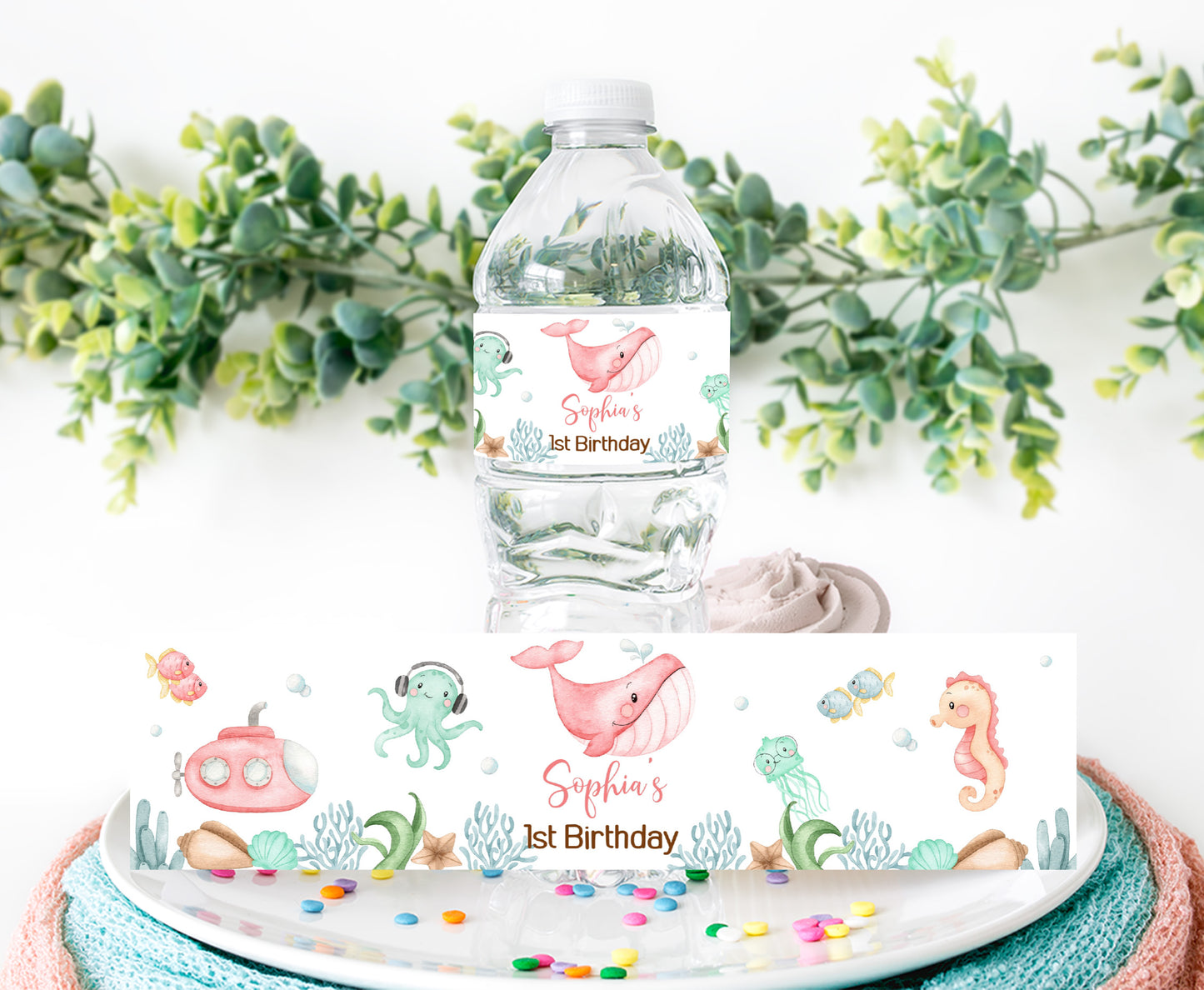 Editable Girl Under the Sea Water Labels | Ocean Birthday Party Decorations- 44A