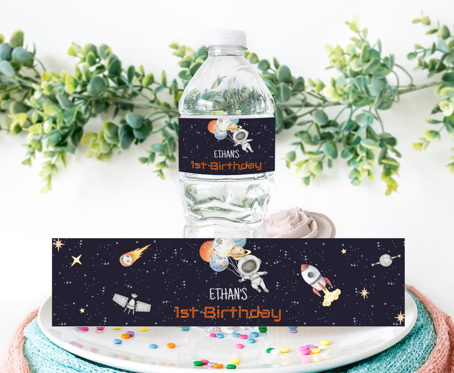 Editable Space Water Bottle Labels | Astronaut Birthday Party Decorations - 39C