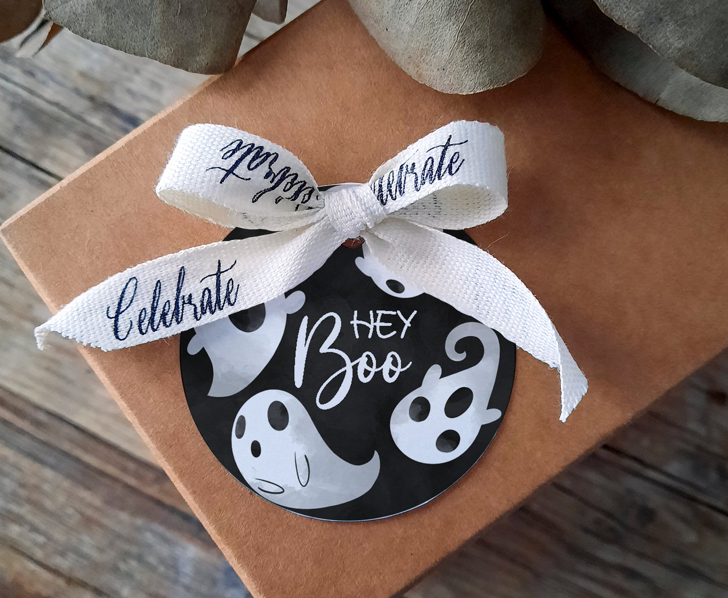 Hey Boo Tags 2"x2" | Halloween Themed Party Decorations - 115K