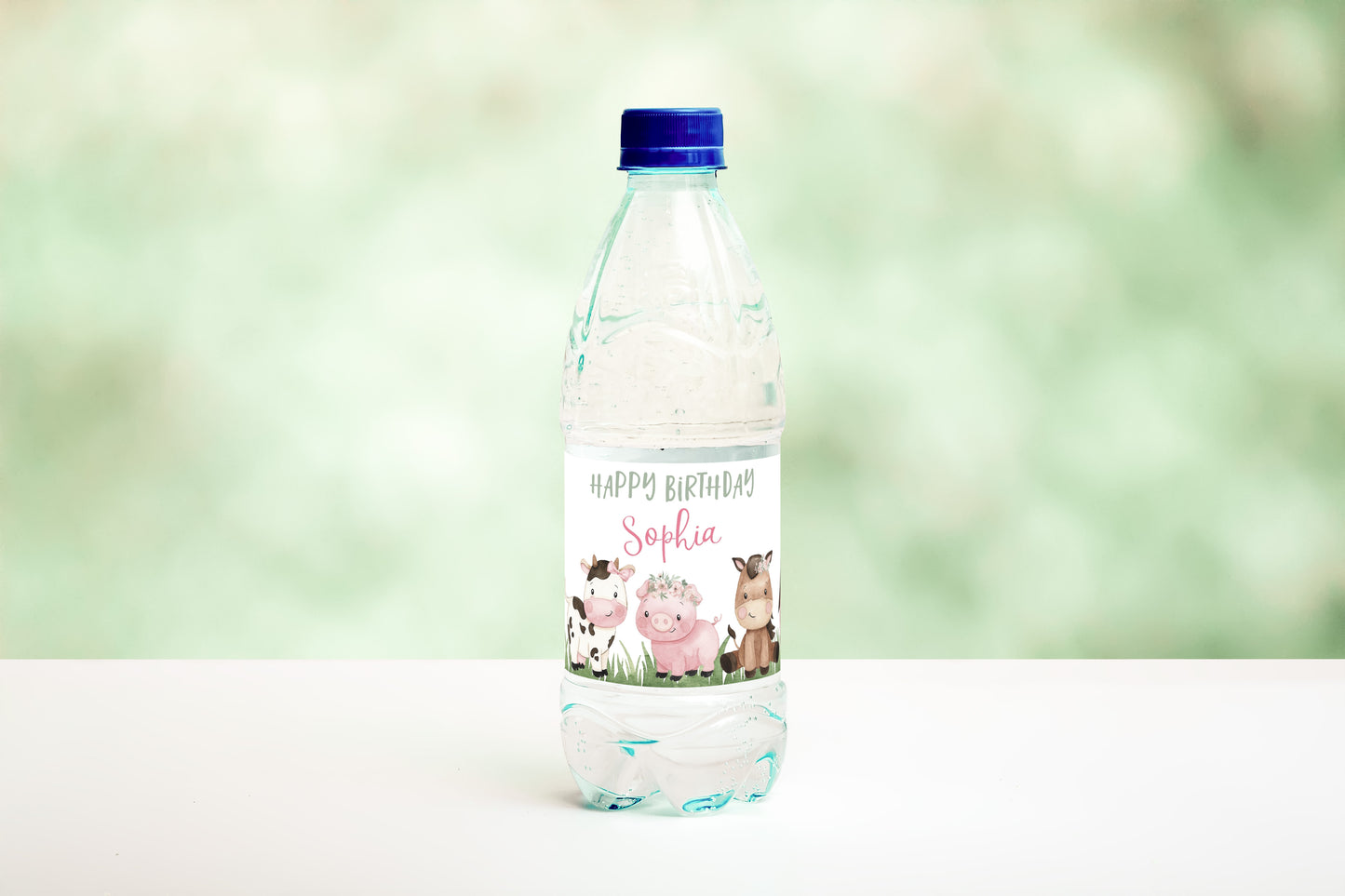 Editable Farm Water Bottle Label Girl | Pink Barnyard Birthday Decorations - 11A