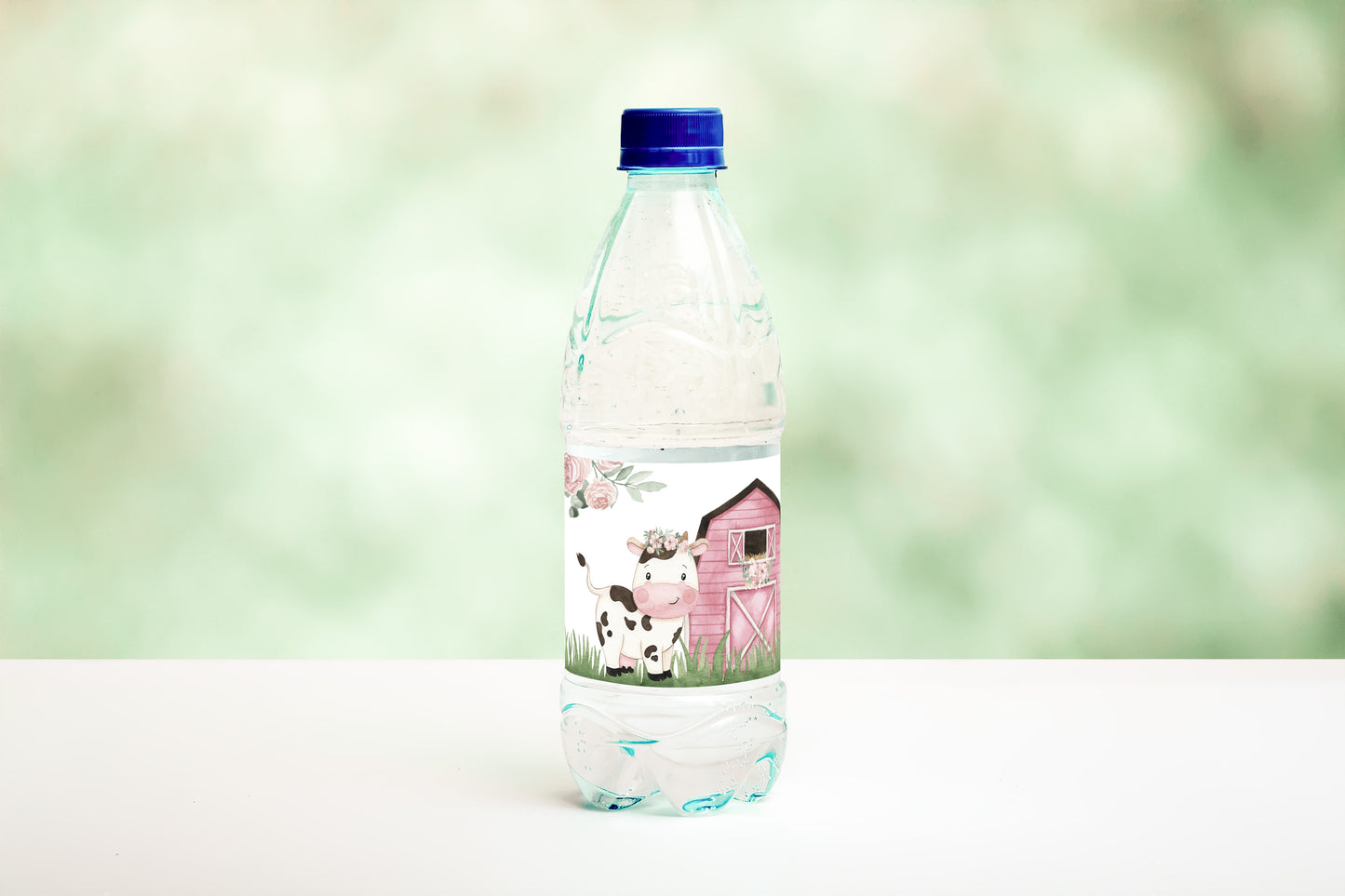 Floral Cow Water Bottle Labels | Girl Farm Themed Party Decorations - 11A