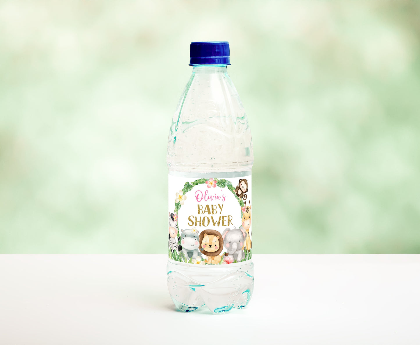 Girl Safari Water Bottle Labels | Editable Jungle Girl Baby Shower Decorations - 35E