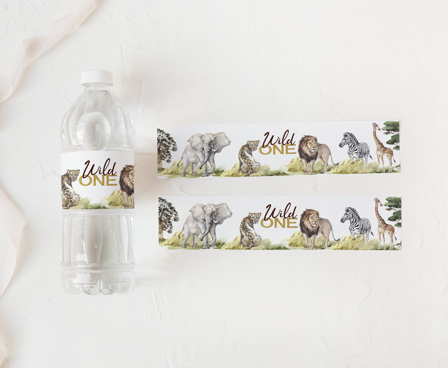 Wild One Safari Water Bottle Labels | Safari First Birthday Party Decorations - 35I